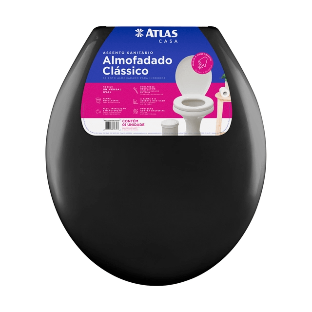 Assento Universal Oval Almofadado Preto Atlas